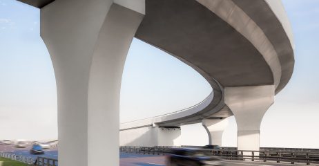 View from below to a concrete overpass
